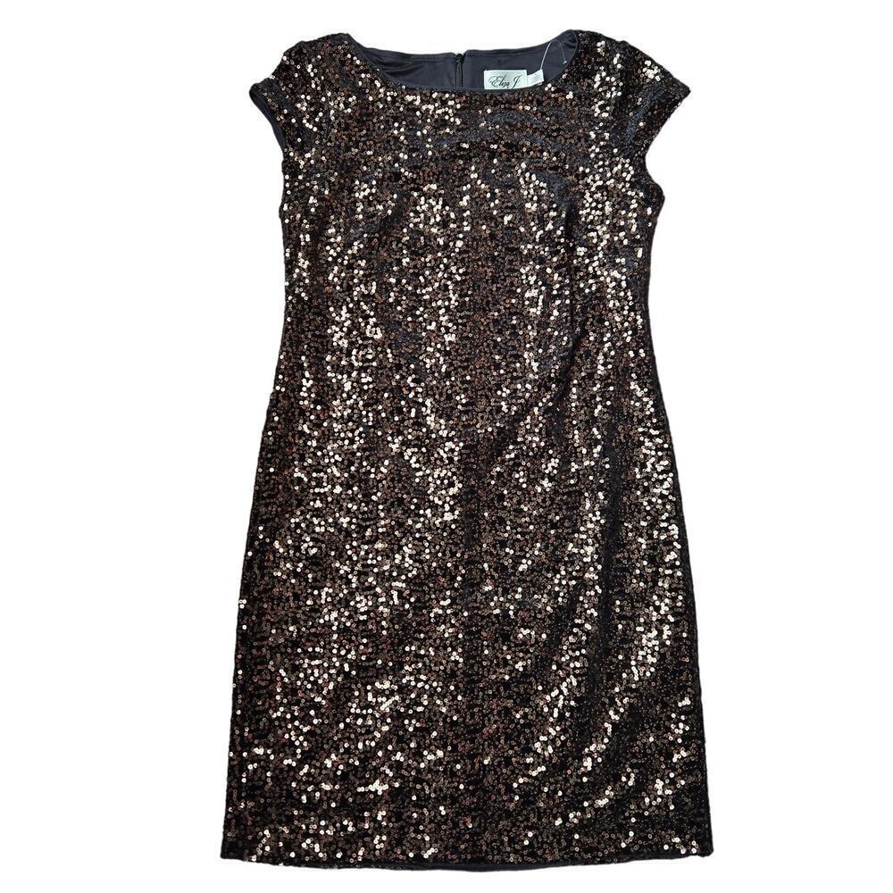 New Eliza J Sequin Velvet Brown Black Dress